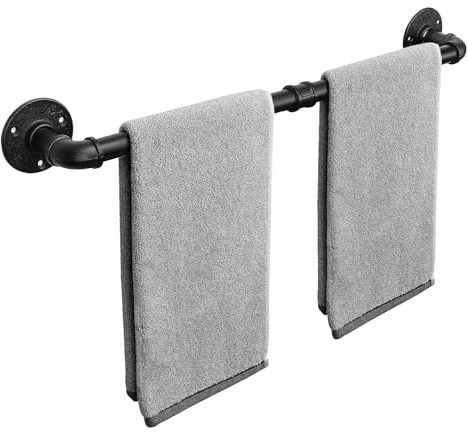 Livabber Industrielle Rohr-Handtuchstange, rustikale Eisendekoration, Badezimmer-Hardware, Handtuchhalter, Zubehör, strapazierfähig, wandmontiert, Badetuchhalter, schwarz, 61 cm