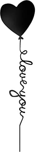 I Love You Heart Shaped Balloon Sign Black Metal Wall Decor, Home Decor Wall Art Iron Letters Metal Decorations for Living Room Bedroom, 17.7”x3.9”