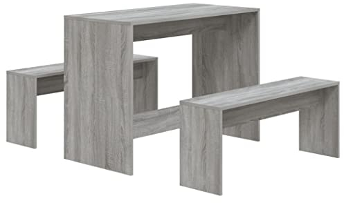 vidaXL Essgruppe 3-TLG. Sitzgruppe Esstisch Tisch Tischgruppe Bank Esszimmerbank Esszimmergruppe Esszimmergarnitur Tischset Grau Sonoma-Eiche Holzwerkstoff