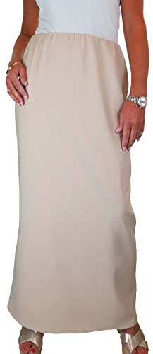 icecoolfashion Women's Elasticated Waist Maxi Skirt Ladies Smart Elegant Full Length Straight Skirt Beige 10-22 (20)