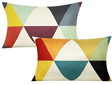 All Smiles Lendenwirbelsäule, 30,5 x 50,8 cm, für Außenbereich, Herbstdekoration, Bunte Dekoration, Veranda für Zuhause, Wohnzimmer, Couch, Sofa, geometrisch, Moderne Kissenbezüge, Dreieck, 2er-Set,