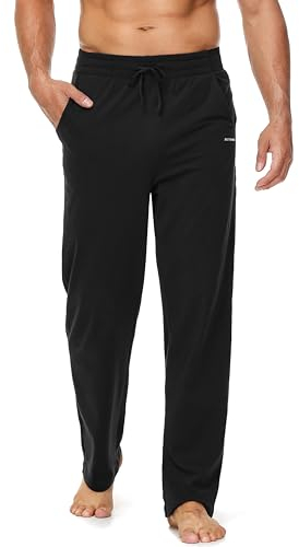 Butrends Herren Jogginghose Baumwolle Yoga Freizeithose Atmungsaktiv Sweathose offenem Boden Trainingshose Herren lang Sporthose mit Tasche Schwarz, S