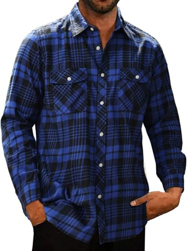 Halfword Carreaux Chemise Flanelle Homme Coton Manches Longues Boutons Chaude Casual