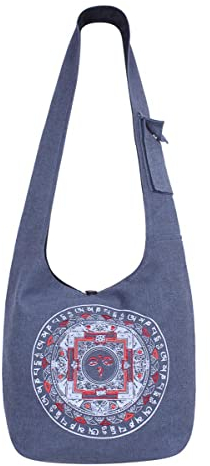 Vishes - Alternative Bekleidung - Damen Umhängetasche Stoff Beuteltasche Schulter Taschen Yogi Mandala Om grau