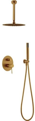 IMEX - Conjunto de ducha empotrado techo, Kit Monomando Ducha Empotrado 2-Vías - SERIE LINE TOP Oro Cepillado - GPQ038/OC