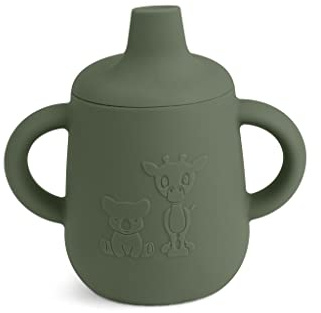NUUROO Aiko Silicone Cup with Sippy Lid – 140 ml LFGB Food-Grade Silicone Training Cup with Handles, Dishwasher & Microwave Safe, Designed in Denmark (Dusty Green)