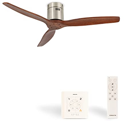 CREATE / WINDCALM/Ventilador de techo ABS níquel efecto aspas madera oscura con controlador y mando con mando / 40W, Temporizador, Ø132 cm, 3 temperaturas de luz, función verano-invierno
