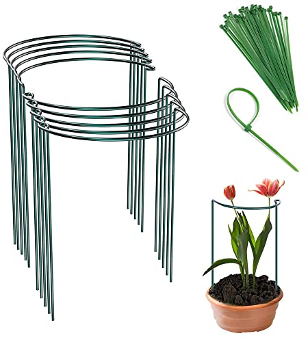 8 Stück große 40cm hohe Bogen Pflanze Stützpfähle,Staudenhalter Metall Garten Stützring mit 20Pcs pflanzenbinder, Pflanzenhalter Ringkäfig für Pflanzen, Blume, Monstera, Hortensien