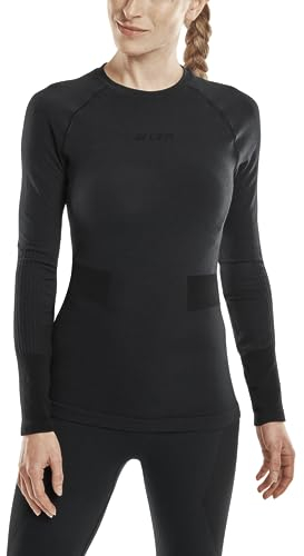 CEP Ski Merino Base Shirt für Damen | Athletic Apparel für Kälte | Langarm Unterhemd zum Skifahren und Snowboarden, Schwarz, Groß