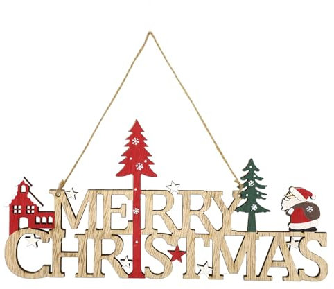 CHEERYMAGIC Wooden Christmas Decorations,Christmas Plaque Sign Door Hanging Sign,Santa Tree Ornaments Ceiling Window Decorations for X-mas Home Room Indoor Outdoor Decor A6-SDZMP