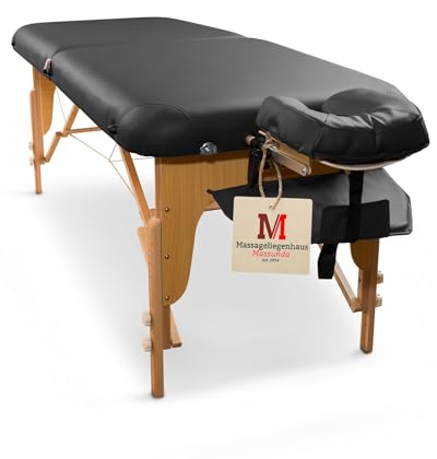 MASSUNDA - Mobile Comfort Deluxe Table de Massage réglable en Hauteur, Table de Massage Pliante Large en Bois Massif, Tables de Massage, Table de Massage Professionnelle (Noir)