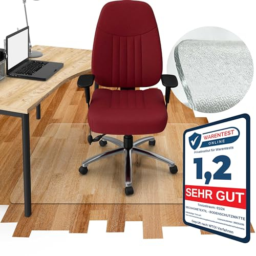 Geruchsneutrale Komfort Bodenschutzmatte Bürostuhl Unterlage mit abgeschrägter V-Kante Eckig 100 x 120 cm transparent Antirutsch Stuhlunterlage Abwaschbar