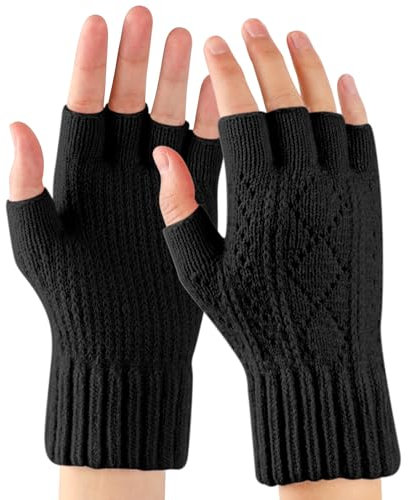 TAGVO Gant Sans Doigt Hommes Femme, Elastique et Respirant Mitaine Tricotée Chaude Tactile Hiver, Coupe-Vent pour Dames, Cyclisme, Course à Pied en Plein Air, Travail