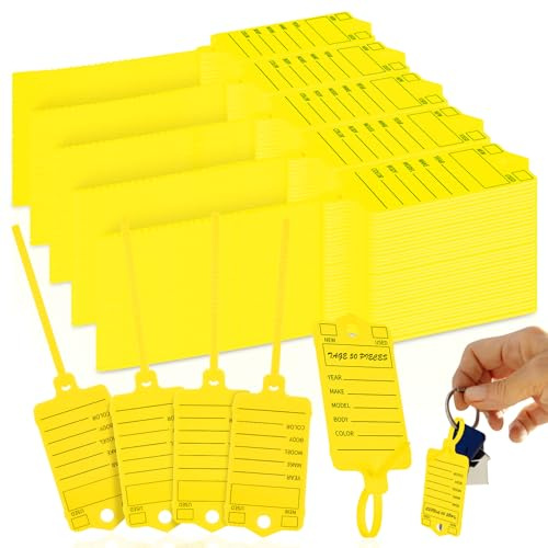 200 Pcs Yellow Self Locking Car Key Tags - Dealership Plastic Labels, Waterproof Identifiers for Key Box, Office, Shop, Car Supplies