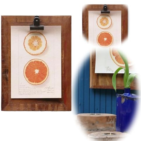 LS-LebenStil Vintage Holz Clipboard - A6 Klemmbrett - 22cm - Recycelt Aufsteller mit Klammer Menübrett, Fotohalter mit Clip, Rustikal Memo-Board Bilderrahmen Schreibbrett