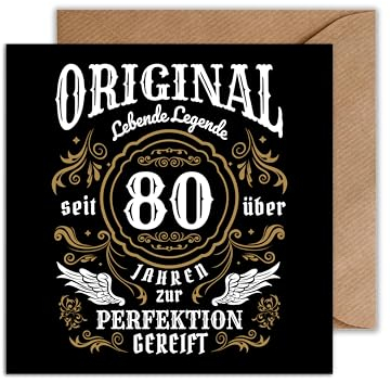 WBdesignz Oldschool Geburtstagskarte mit Umschlag - 80. Geburtstag Geschenkkarte Happy Birthday - Karte zum 80ten (125 x 125 mm)