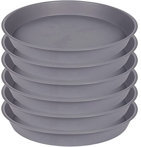 Bleuhome 6 Stück 25,4 cm Pflanzen-Untersetzer, grau, robuster Kunststoff, 25,4 cm rund, langlebige Pflanzschale für Töpfe, Pflanzuntersetzer für den Innenbereich, Pflanzschalen für Pflanzgefäß 22,9