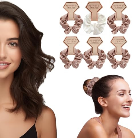 OWITER 6pcs Hair Scrunchies for Women Satin Scrunchies for Bridesmaids,Hair Ties No Damage Hair Ties (Rose Gold)