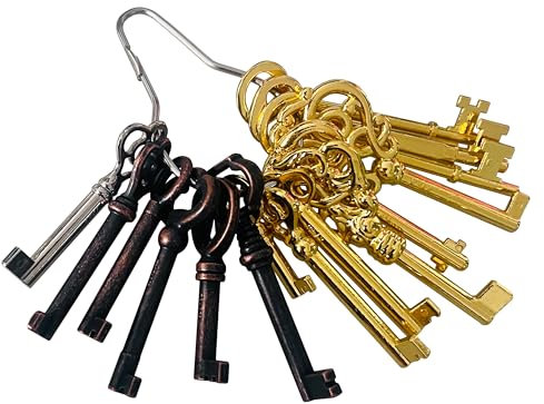 Haz·quls 15 Skelett Schlüssel Set Universal Ersatz Skelett Schlüssel Kit für antike Möbel, Kommodenschubladen, chinesischen Schrank, alte Schränke oder Türen und Standuhren