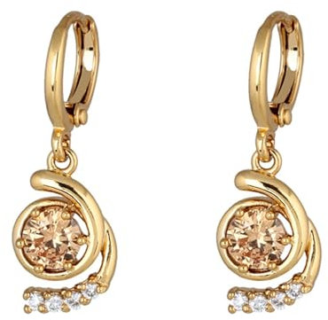Tropfen Ohrringe Kupfer, Ohrringe Champagner mit Rundem Champagnerfarbenem Zirkonia Ohrringe Damen 25 x 10 mm