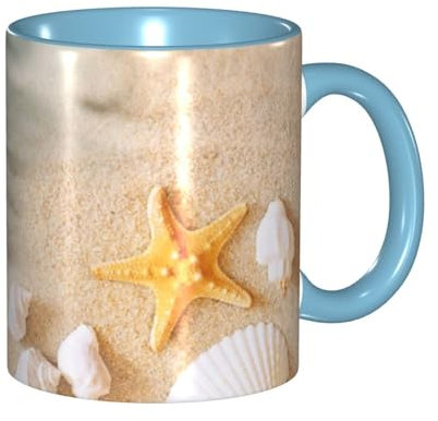 HSZSQZWH Doppelfarbige Keramikbecher mit Strandmuschel – lebendige Tassen für Kaffee- und Teeliebhaber – bunte Heimdekoration