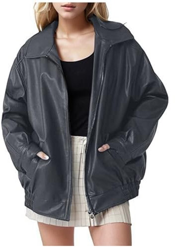 Einfarbiger PU-Lederjackenmantel für Damen im/Winter Heine Damen Mantel Leichter Hoodie Herren