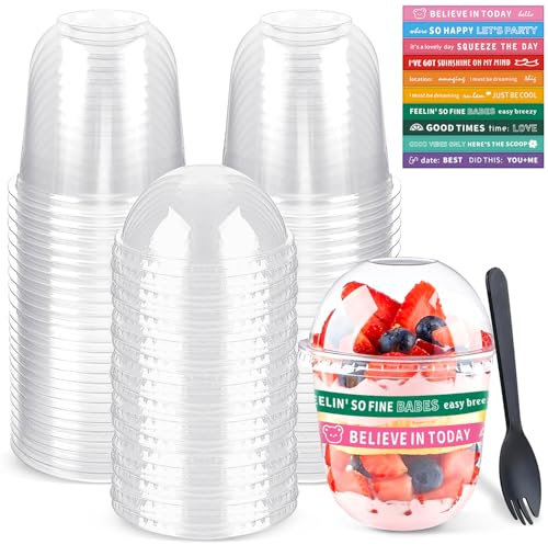 YIYICO Vasos de postre de plástico, cuencos de postre, vasos de postre con tapa, 50 unidades, 360 ml, tazas de postre, reutilizables, para manualidades, mousse, pudín de helado, buffets de postre (360