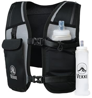 VEKKE® Running Vest | Adjustable Waist, Suitable Men & Women | Reflective | Waterproof Phone Holder | Hydration Vest, 500ml Water Bottle & Holder | Lightweight | Zip Pockets For Running Accessories