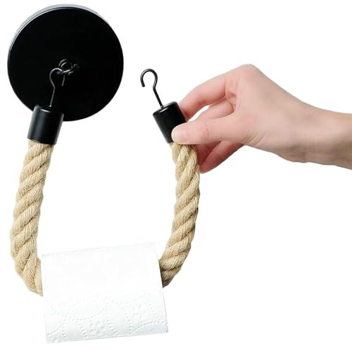 Porte-rouleau de papier toilette rétro en corde de chanvre sans perforation - Fixation murale - Décoration de salle de bain - Accessoires de rangement de salle de bain