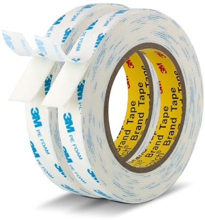 Ndcadhesive Ruban Mousse Double Face Polyuréthane haute résistance 19 mm x 5,5 m 2 rouleaux mousse Pour banderoles affiches alarmes stores moulures autres usages domestiques de bureau Blanc