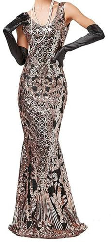 Zeiayuas Sequined Dress for Women UK Club Party Maxi Dress Ladies Elegant Sparkly Evening Dress Sleeveless Glitter Formal Cocktail Dress Ladies Wedding Guest Outfit Fishtail Wrap Dress Rose Gold