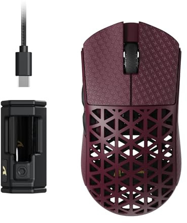 ATTACK SHARK R5 Ultra Souris Gaming sans fil HyperSpeed Fibre Carbone, Ultralégère 39g Avec Grip, 2,4 G/BT/USB-C, Capteur PAW3950MAX, Fréquence d'Interrogation sans 8KHz, 42Kppp, Windows/Mac -Rouge
