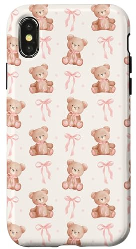 Niedlicher Teddybär, kokett, rosa Schleife, Kawaii, Mädchen, ästhetisch Hülle für iPhone X/XS