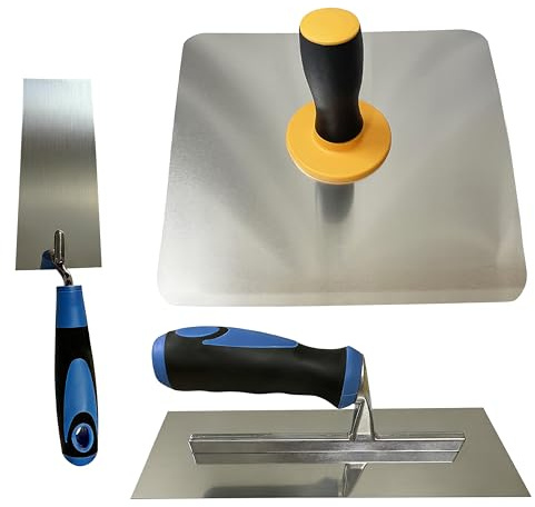 Masonry 3-piece Set: Plasterboard Holder, Bucket, Trowel, Aluminum plastering Axe, Mortar Board with Soft-Grip Handle, Suitable for Cement, Mortar, plasterboard, and Concrete plastering Tools.