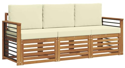 vidaXL Sofagarnituren 3 pcs Natur und Creme Massivholz Akazie, Moderne Gartenmöbelsets, wetterfeste Sitzmöbel, Akazien-Sofa, Flexible Lounge-Lösungen für die Terrasse