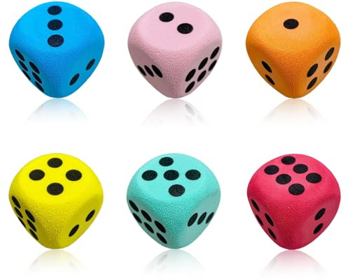 Set di 6 Dadi da Gioco Grandi 38mm, Dadi Giganti Colorati a 6 Facce per Gioco dell'Oca, Giochi da Tavolo e Attività Didattiche, Accessori per Giochi di Società, 6 Colori Assortiti
