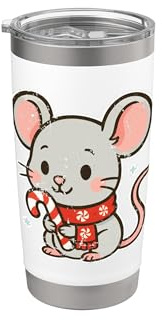 Süße Maus mit Zuckerstange Doppelwandiger Edelstahl-Thermobecher