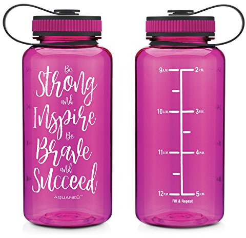 AQUANEÜ 34oz Inspirierende & Motivational Fitness Workout Sport Wasser Flasche mit der Zeit Marker | Messungen | Ziel markiert Mal Messung für H2O Aufnahme, BPA-frei ungiftig Tritan 34oz, Fuchsia