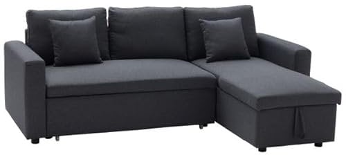 Happy Garden Sofá esquinero Convertible de 3 plazas Clark de Color Gris Jaspeado. Sofá Chaise Longue Reversible con canapé.