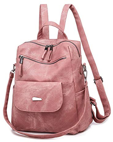 UBAYMAX Sac à Dos en Cuir Femme, Rose Sac a Dos Loisir avec Multipoches Bretelles pour Femmes, étanche Sac à Dos Convertible à Tote Bandoulière Femme Dame Sac Pratique avec Fermeture Eclair (Rose)