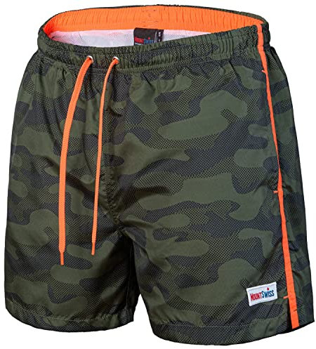 Mount Swiss Männer Badehose Dario mit seitlichen Taschen Gesäßtasche I Modische Herren Shorts Schwimmen Freizeit Wassersport I Badeshorts in der Farbe Hellgrün, Größe M