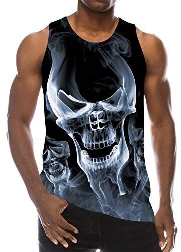 Loveternal Tank Top Herren 3D Druck Tank Top Schädel Ärmelloses T-Shirt Lässige Coole Muskelshirt M