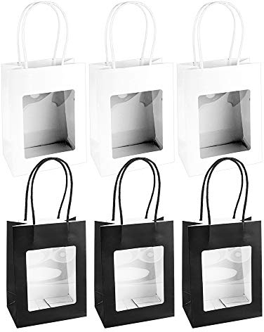 Ideen mit Herz Geschenktaschen mit Folien-Sichtfenster & Henkel | 7,5 cm x 12,5 cm | 16,5 cm | 6 Stück | 3 x weiß und 3 x schwarz