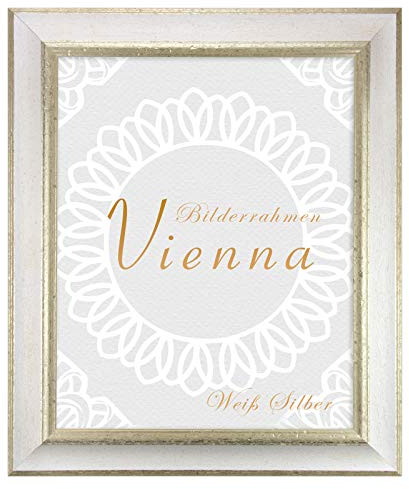BIRAPA Bilderrahmen silber Vienna Rahmen 50x70 cm - Bilderrahmen vintage in Weiß Silber, Bilderrahmen Holz mit Zierleiste innen und außen, Fotorahmen, Holzrahmen