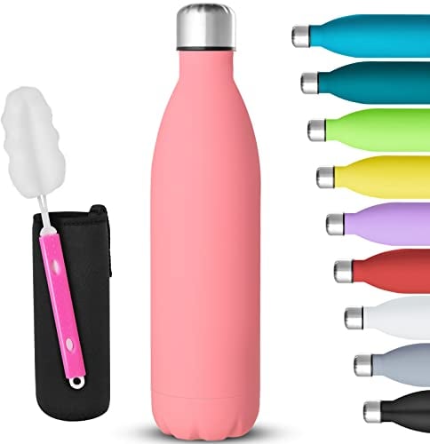 GeeRic Stainless Steel Water Bottle 750ml, Double-Walled Vacuum Insulated Metal Water Bottle 12 Hours Hot & 24 Hours Cold Drinks Cycling Bottles for Outdoor Sports Hiking Running 750ml Pink