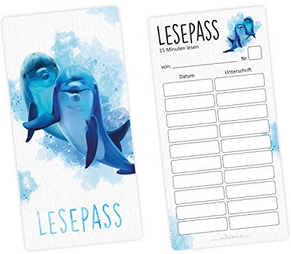 Lesepass Delfin Lesezeichen zum lesen üben Grundschule - Anzahl 10 Stück
