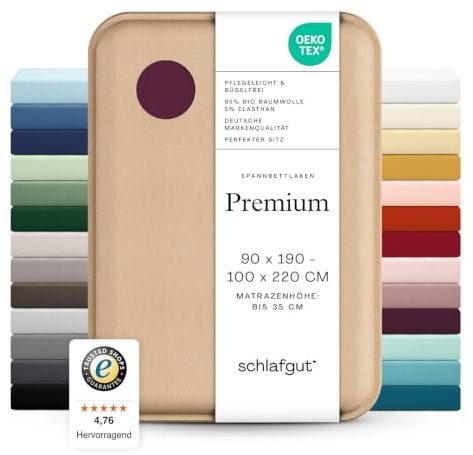 schlafgut Premium Spannbettlaken 90x200 cm Bio-Baumwolle, Purple Deep | Bettlaken, Spannbetttuch 100x200, 90x190 bis 100x220 cm, Lila, Mako Zwirn-Jersey 220 g/m², bis 35 cm Steg, blickdicht
