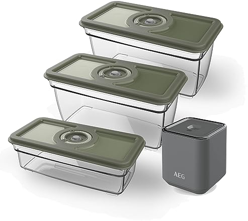 AEG Vakuumier-Set Fresh Kit+, 3 Vakuumbehälter mit Pumpe, Frischhaltedosen, 2 x 1 L + 1.6 L, AVFK1+
