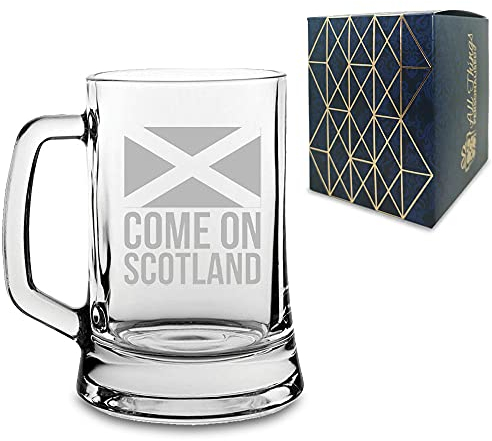 Engraved Football Tankard, Come On Scotland Flag Design with Gift Box, Euro Football Soccer Rugby Sport Championship