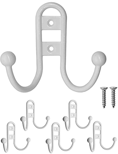 Fuxxer® 5x Klassische Eisen-Haken, Garderoben-Haken, Handtuch-Haken, 5er Set, weiß